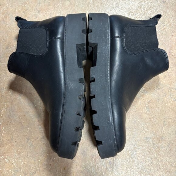 Franco Sarto Black Balin Booties Lug Sole Chunky Leather Ankle Boots 9.5 - Picture 9 of 11